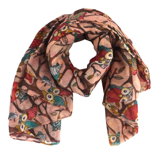 Pink Owl On A Branch Print Wide Scarf