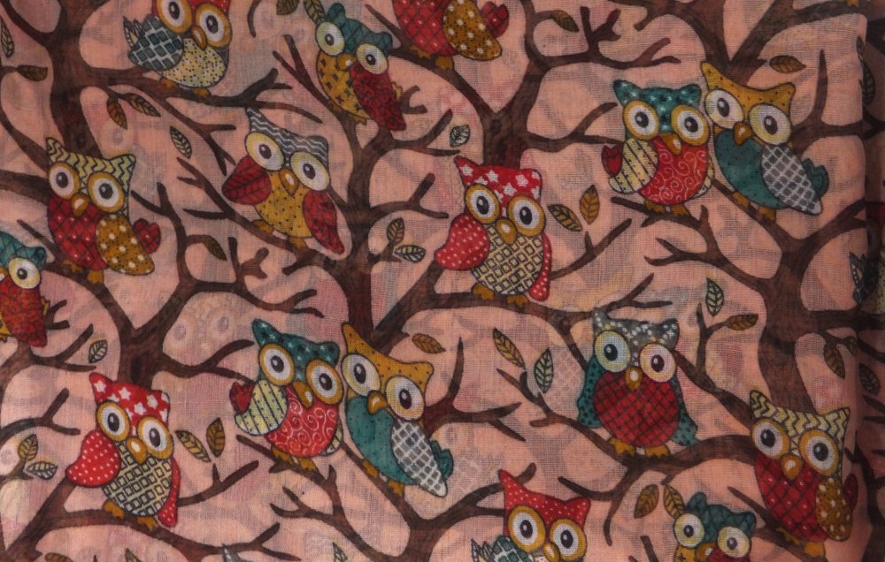 Pink Owl On A Branch Print Wide Scarf