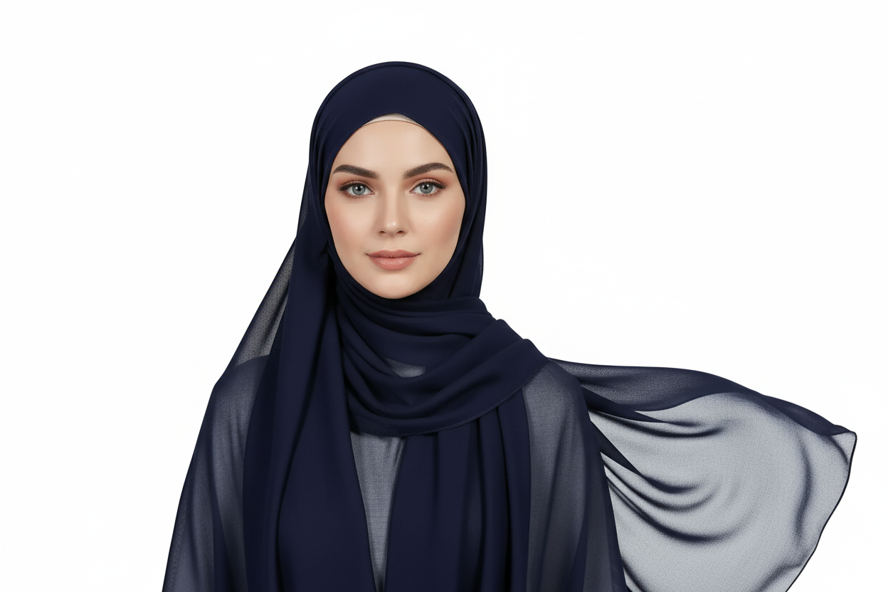 Plain Navy Blue Chiffon Scarf for Women – Lightweight Soft All Season Shawl