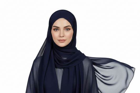 Plain Navy Blue Chiffon Scarf for Women – Lightweight Soft All Season Shawl