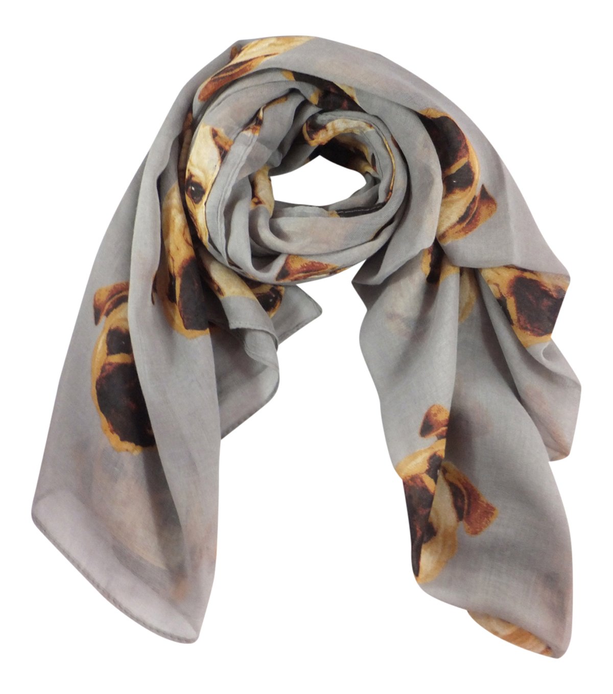 Light Grey Pug Dog Print Wide Scarf – Soft Lightweight Women’s Shawl Wrap