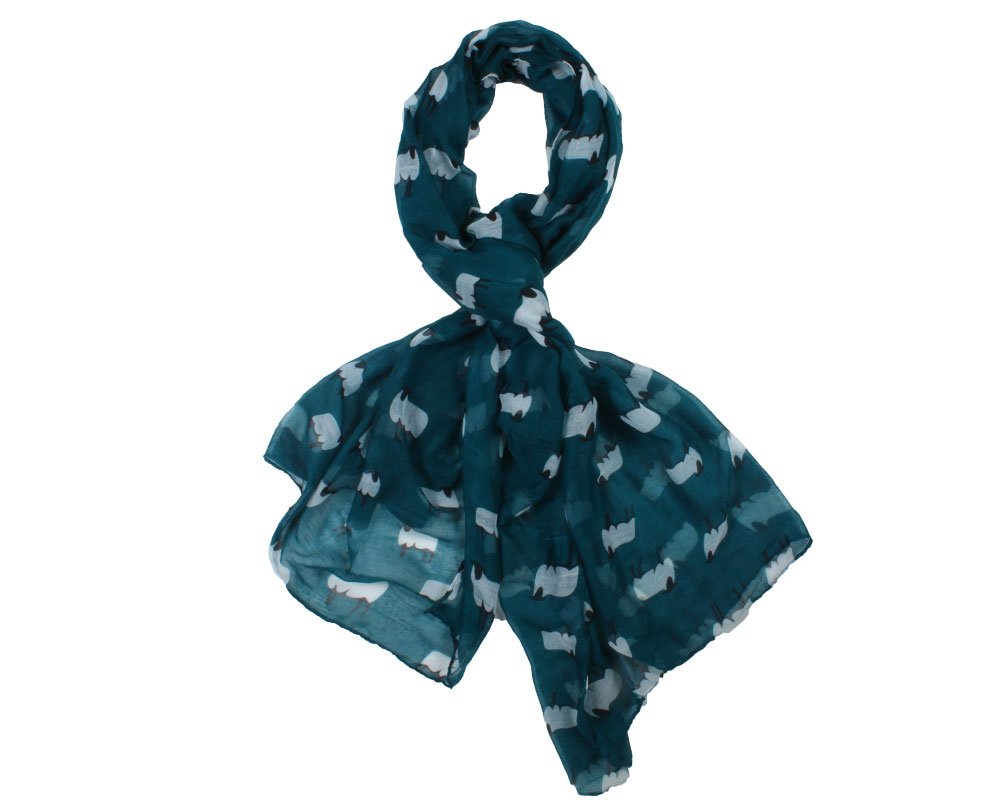 Teal Green Sheep Print Design Scarves for Women Lightweight Large Size Scarf