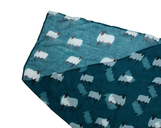 Teal Green Sheep Print Design Scarves for Women Lightweight Large Size Scarf