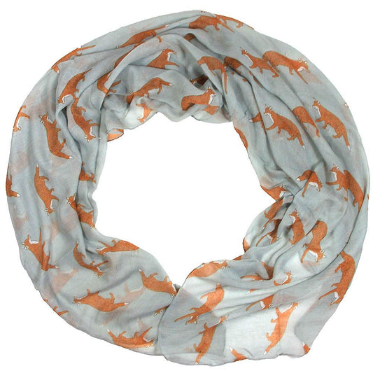 Grey Fox Print Scarf for Women – Large Lightweight Shawl Wrap